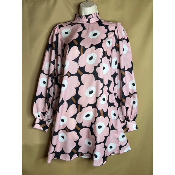 Smak Parlour Pink Black Florals Girl Talk Sheath Dress S NWT - Picture 3 of 9